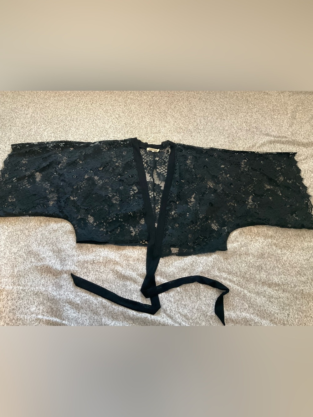 NWOT Boho Amber Skies Black Sheer Lace Cardigan Romantic Y2K Crop Tie-Front